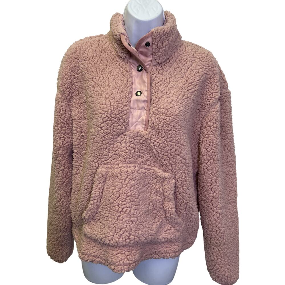 🤍 Wallflower SZ L Women's Blush Sherpa Fleece Snap Pullover Cozy Country Coded